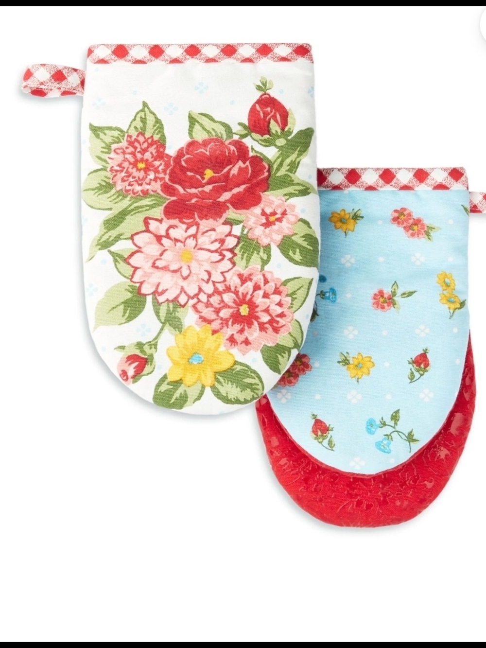 The Pioneer Woman Floral Double Oven Mitts - Red, Light Blue, Yellow, Green